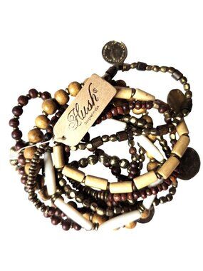 Stretch bracelets brown tan gold tone neutral womens jewelry Hush nwt
